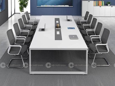 Bàn Họp Văn Phòng Gỗ MDF Màu Trắng Hiện Đại Cho 10-12 Người 2