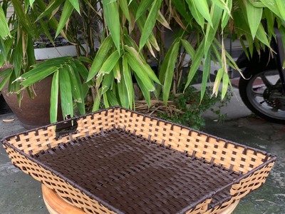 Khay để đồ chữ nhật nhựa giả mây 0