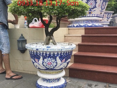 Chậu cảnh , chậu khảm sành thủ công , chậu size khủng , chậu xi măng 5