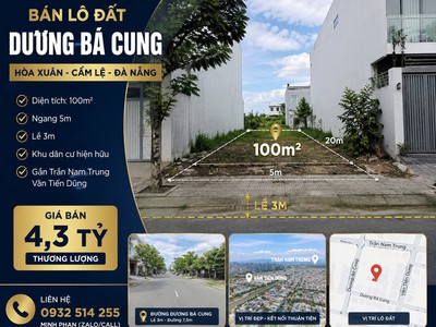 Bán nhanh lô đất dương bá cung cẩm lệ 100m2 khu dân cư đẹp công chứng ngay 1