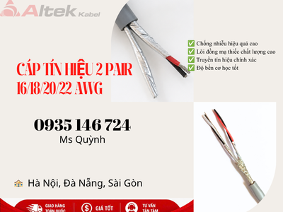 Cáp tín hiệu 16awg, 18awg, 20awg, 22awg 2 pair Altek Kabel 0