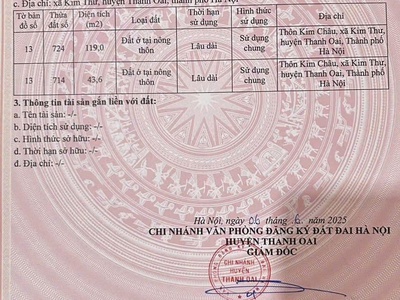 Bán lô đất thổ cư kim châu, kim thư, thanh oai, hà nội . otô vào nhà, dt 43,6 lô góc mặt tiền 5,2m 0