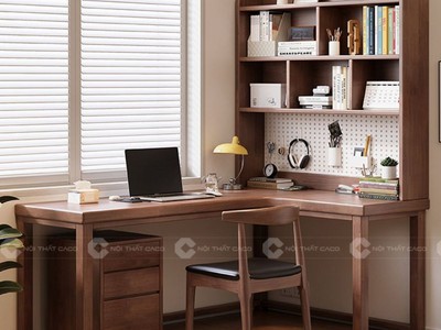 Bàn Làm Việc Tại Nhà Gỗ Sồi Tự Nhiên Có Kệ Sách Bền Đẹp 2
