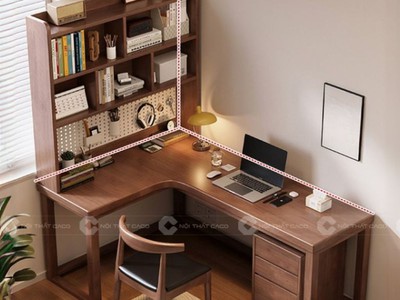 Bàn Làm Việc Tại Nhà Gỗ Sồi Tự Nhiên Có Kệ Sách Bền Đẹp 1
