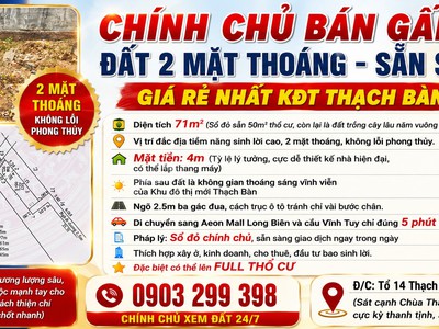 Chính chủ bán gấp đất 2 mặt thoáng sẵn sổ giá rẻ nhất kđt thạch bàn 0