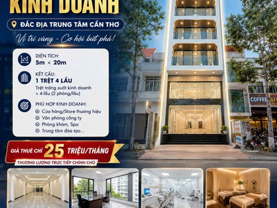 Cho thuê măt tiền kinh doanh Đắc Địa-1 trệt 4 lầu trung tâm Cần Thơ 0