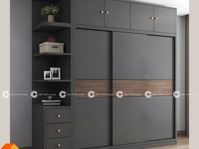Tủ Quần Áo Gỗ MDF Cửa Lùa Cao Kịch Trần Kết Hợp Kệ Trang Trí 0