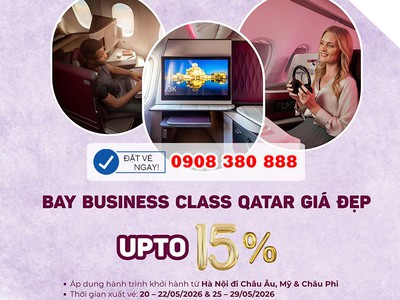 Đặt vé Business Class Qatar Airways giảm đến 15 0