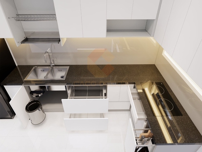 Tủ Bếp HDF An Cường Phủ Acrylic Bóng Gương Chữ L Hiện Đại 2