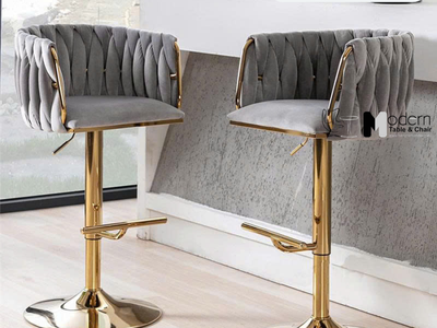Ghế quầy bar nệm vải nhung chân thép mạ màu vàng CB2162B-F tại HCM 0