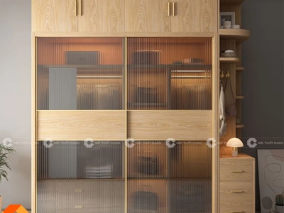 Tủ Áo Cánh Kính Có Kệ Trang Trí Màu Vàng Gỗ Sồi - TAK013 2