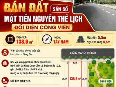 Bán đất sẵn sổ mặt tiền nguyễn thế lịch đối diện công viên 0