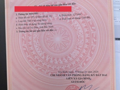 Bán lô đất 121m2 full thổ cư thuộc xã cao đức - bắc ninh. 0