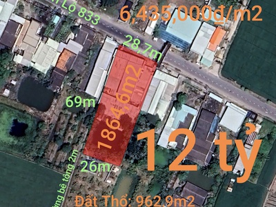 Bán lô đất thổ mặt tiền kinh doanh tỉnh lộ 833 giá 12 tỷ 0