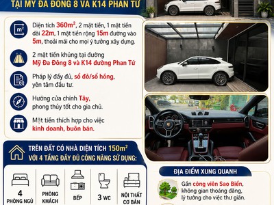 Bán đất 2 mặt tiền kèm nhà 4 tầng full công năng tại mỹ đa đông 8 và k14 phan tứ 0