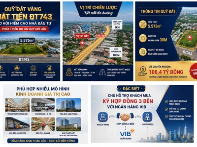 Đất vàng mặt tiền đt743 5.575m phường an phú thuận an bình dương chỉ 106 tỷ 0