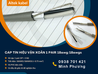 Cáp tín hiệu vặn xoắn 1 Pair 18awg/18awgs Truyền tín hiệu ổn định, chống suy hao 0