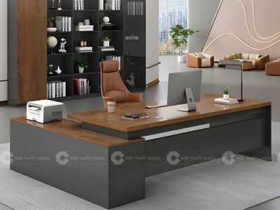Bàn Giám Đốc Chữ L Phối Xám Vân Gỗ Có Tủ Phụ 2