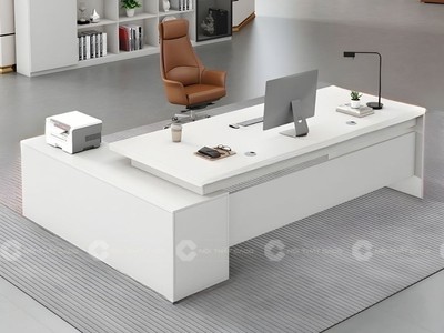 Bàn Giám Đốc Chữ L Phối Xám Vân Gỗ Có Tủ Phụ 0
