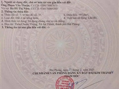 Bán lô đất 597m2 full thổ cư thuộc  đội 8   kim đính   kim thành   hải dương   nay là xã an thành 0