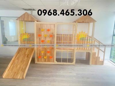Thang leo gỗ mầm non, thang leo gỗ liên hoàn 3