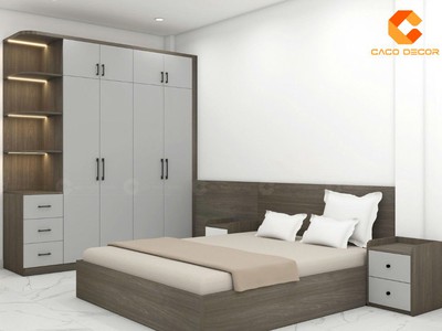 Combo Giường Tủ Phòng Ngủ Tone Gỗ Xám Hiện Đại 2