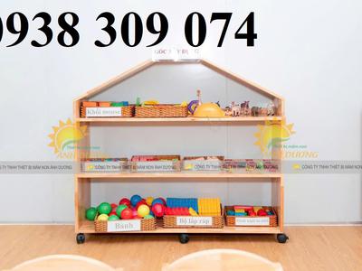 Kệ gỗ mầm non, kệ gỗ mầm non montessori 1