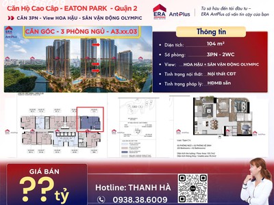 Eaton park - bán căn 3pn có slot oto định danh - hướng đông nam - view svđ 50.000 chỗ ngồi 0