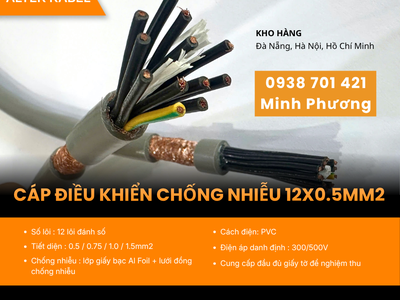 Cáp điều khiển 12x0.5mm2 chống nhiễu chính hãng, giá tốt Đà Nẵng, Huế, Gia Lai 0