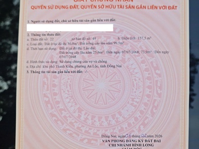 Bán đất thổ cư bình long bình phước 0