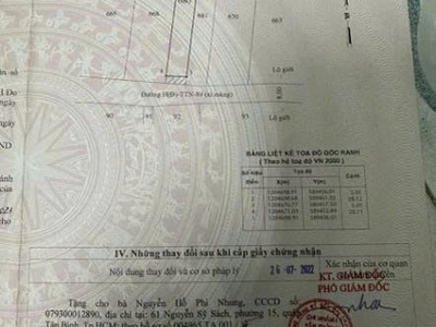 Bán  đất mặt tiền tạ   tân thới nhì, hóc môn- ngay dự án vin 4