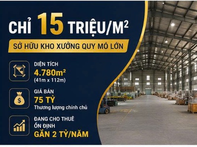 Kho xưởng 4.780m bình mỹ củ chi dòng tiền gần 2 tỷ/năm chỉ 75 tỷ 4