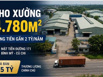 Kho xưởng 4.780m bình mỹ củ chi dòng tiền gần 2 tỷ/năm chỉ 75 tỷ 0