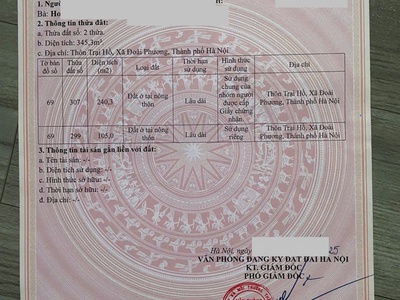Chính chủ cần bán đất thôn trại hồ xã đoài phương, hà nội 0