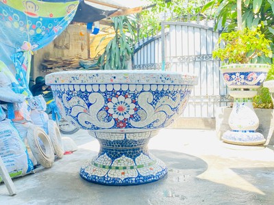 Chậu xi măng thủ công , chậu cẩn miểng , khảm sành sứ 5