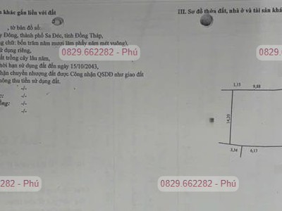 Bán đất thổ cư 864m2 sổ hồng nguyễn an ninh, tân quy đông, sa đéc. giá 2.5 tỷ. 0