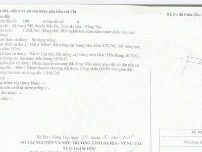 Bán đất nghỉ dưỡng hồ sở bông, long mỹ, bà rịa vũng tàu, dt 1250 m2, giá đầu tư 3