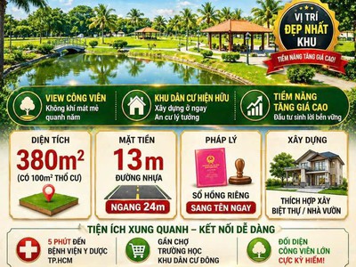Hiếm  đất view công viên tdc hòa long tp. bà rịa - mặt tiền hơn 30m 380,5m2 1