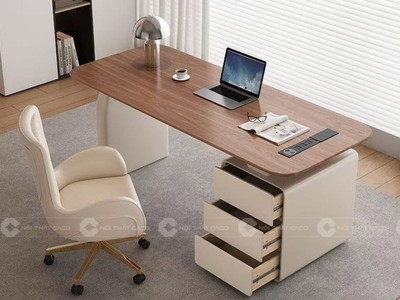 Bàn Giám Đốc Gỗ Tự Nhiên Có Tủ Phụ Hiện Đại Cho Văn Phòng 2