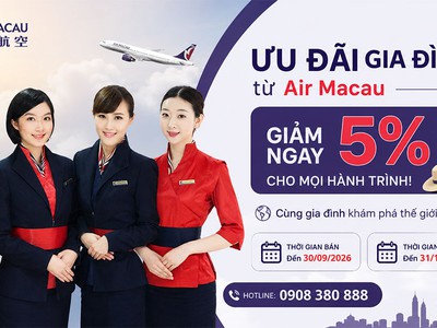 Air Macau khuyến mãi 5 cho nhóm từ 2 9 hành khách 0