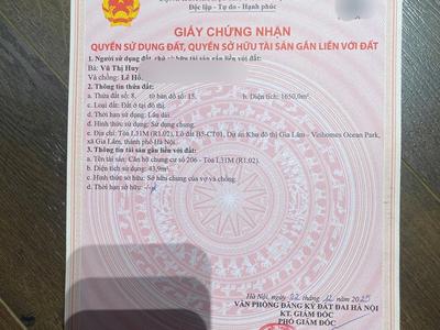 Chính chủ bán căn hộ tòa R1.02 , 1PN ,DT 44m2 . View nội khu tại Vinhomes Ocean Park Gia Lâm 5