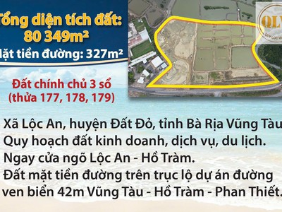 Bán quỹ đất ven biển LỘC AN   ĐẤT ĐỎ, BÀ RỊA   VŨNG TÀU   80.349m 3