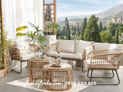 Bộ bàn ghế sofa mây nhựa 7