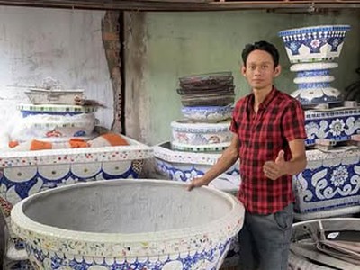 Cơ sở chậu hoa Thế Sơn - chậu hoa dán sành sứ - chậu khảm sành - cẩn miễng 5