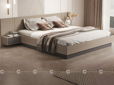 Mẫu Giường Ngủ Bệt Gỗ MDF Tích Hợp 2 Tab Đầu Giường 2