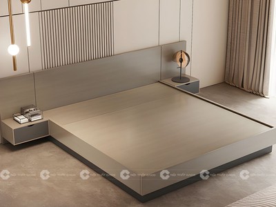 Mẫu Giường Ngủ Bệt Gỗ MDF Tích Hợp 2 Tab Đầu Giường 1