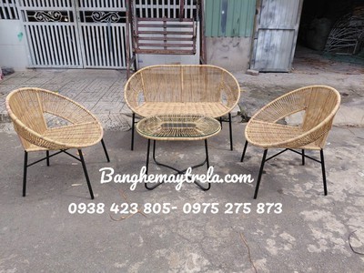 Bàn ghế giả mây ngoài trời 1