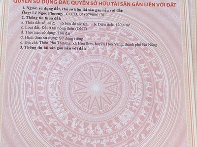 Bán đất thổ cư hòa sơn hòa vang, tp. đà nẵng 1