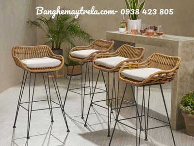 Ghế bar nhựa giả mây chân sắt 5