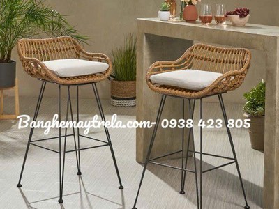 Ghế bar nhựa giả mây chân sắt 4